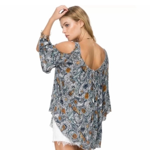 Free People Floral Paisley Cold Shoulder Blouse Top - Picture 6 of 14